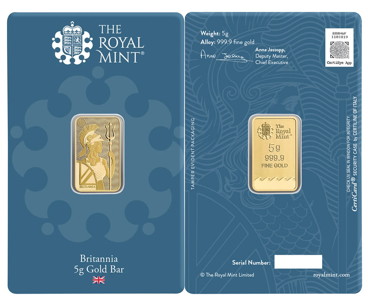 britannia gold minted bar 5g